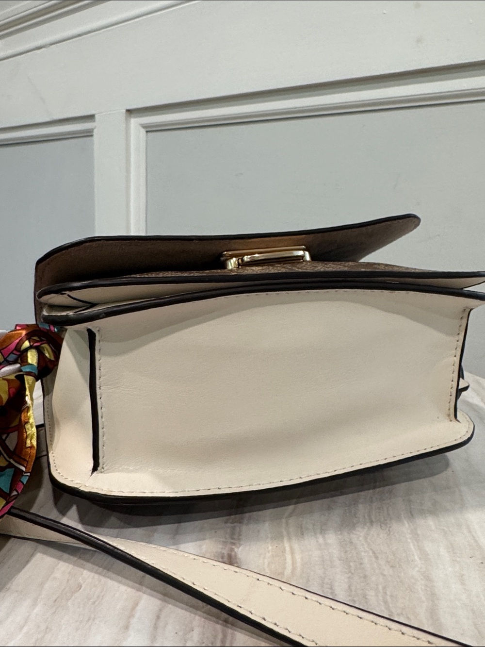 COACH Bag Mini Brynn Brown Cream Colorblock Signature Logo Leather Crossbody Bag - Picture 8 of 17
